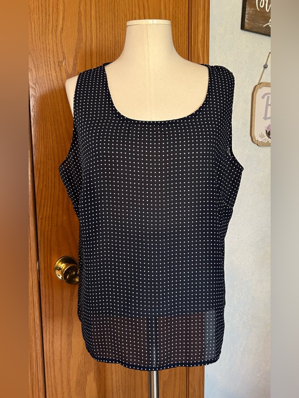 Notations Navy Blue Polka Dot Tank - Size XL